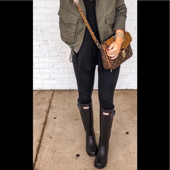 Hunter Shoes - Hunter Tall Leather Shearling Lined Rain Boots Blk